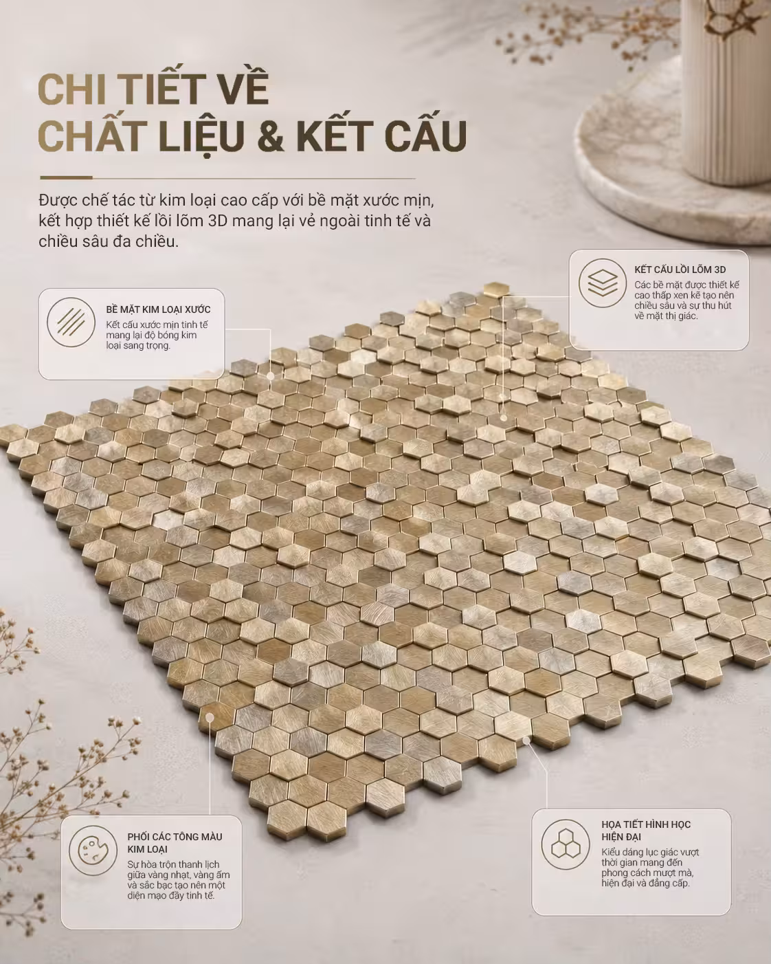 tấm nhôm mosaic 3D màu vàng