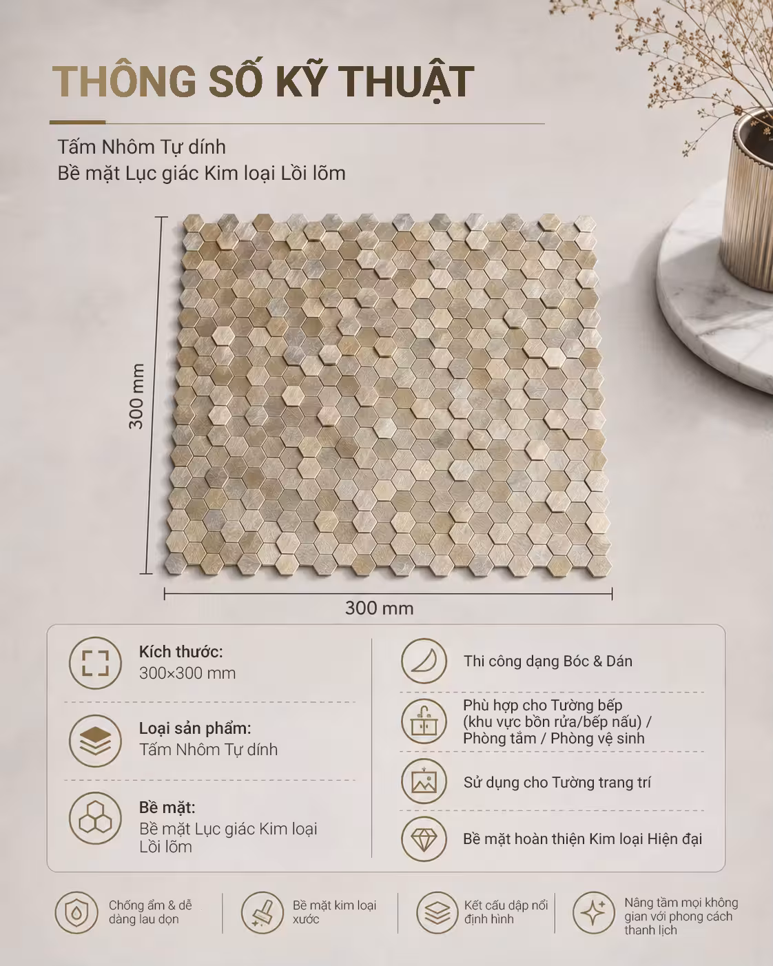 tấm nhôm mosaic 3D màu vàng