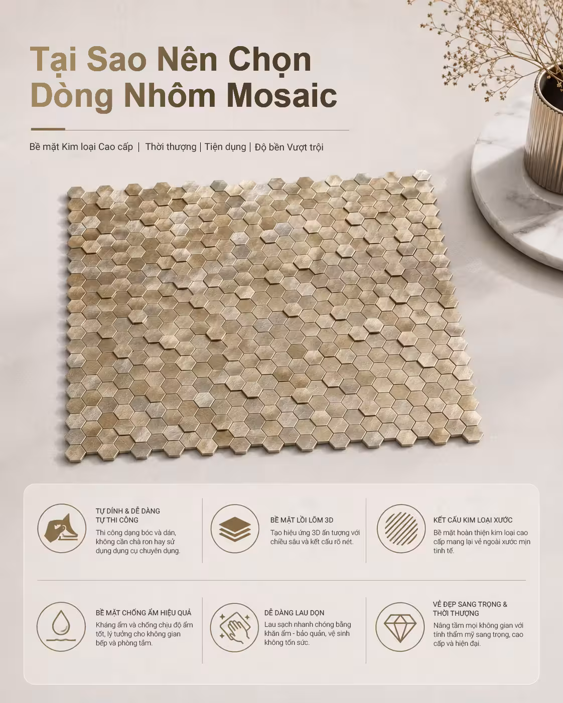 tấm nhôm mosaic 3D màu vàng