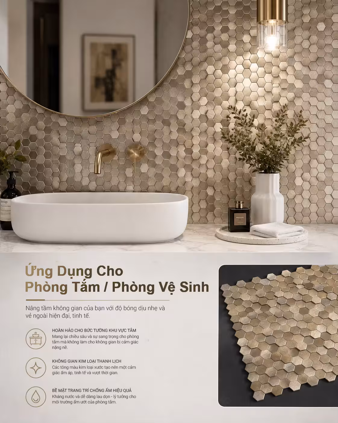 tấm nhôm mosaic 3D màu vàng
