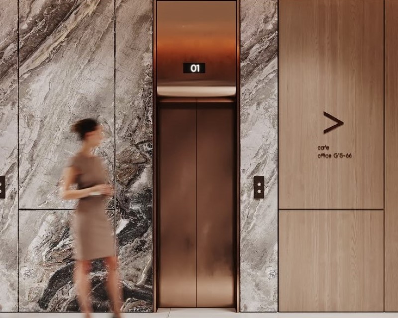 cửa thang máy ốp inox màu vàng hồng
