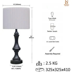 Đèn bàn kim Loại chao vải xếp li Elias Royal MTL-1128KPS