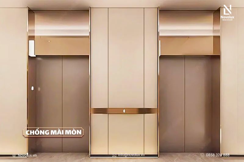 ốp inox hệ khung bao bảng rộng thang máy